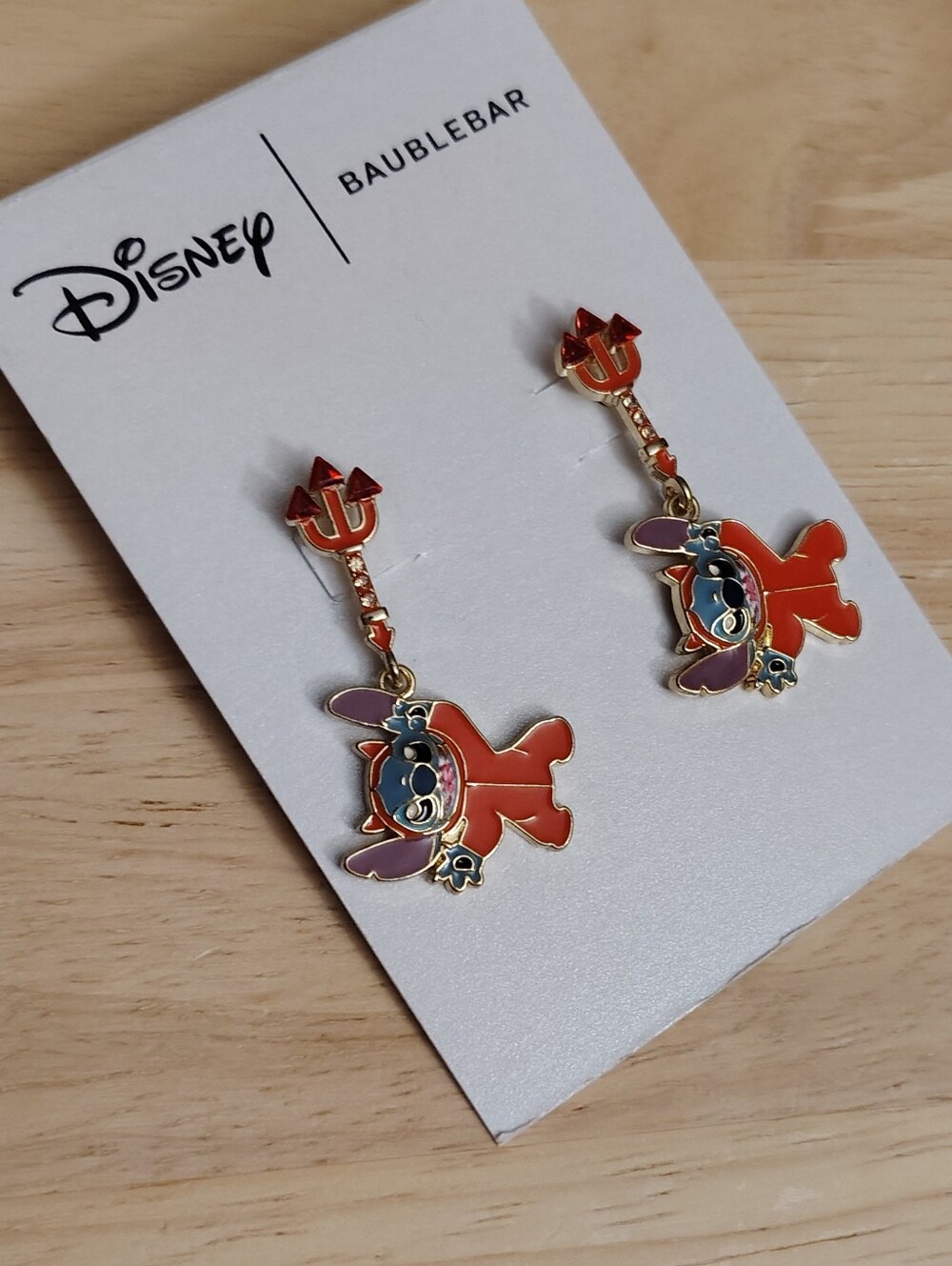 Disney Baublebar Devil Stitch Crystal Bling Gold Charm Earrings